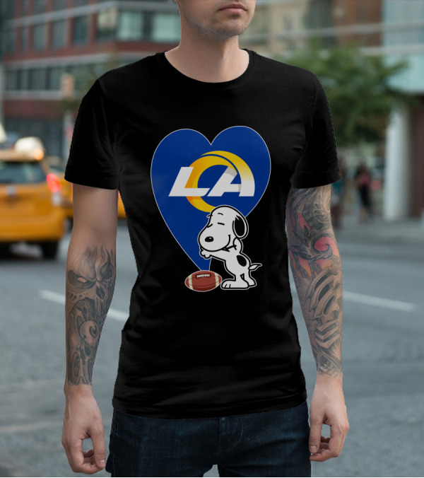 Snoopy Los Angeles Rams Football Heart Hug T-Shirt