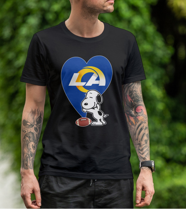 Snoopy Los Angeles Rams Football Heart Hug T-Shirt