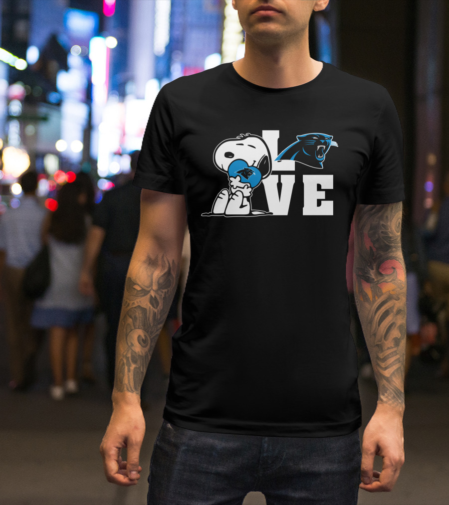 Snoopy Love Carolina Panthers Logo Peanuts NFL Football T-Shirt