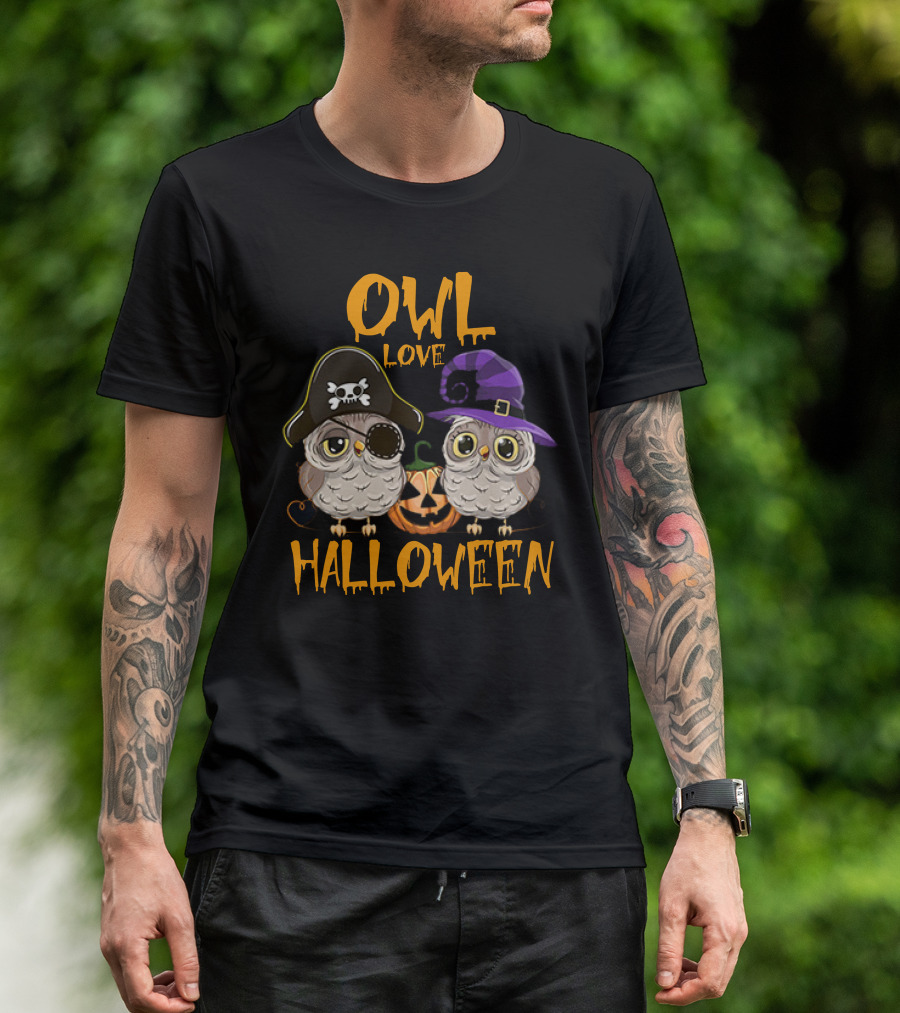 Owl Love Halloween Pirate And Witch Owls Pumpkin T-Shirt