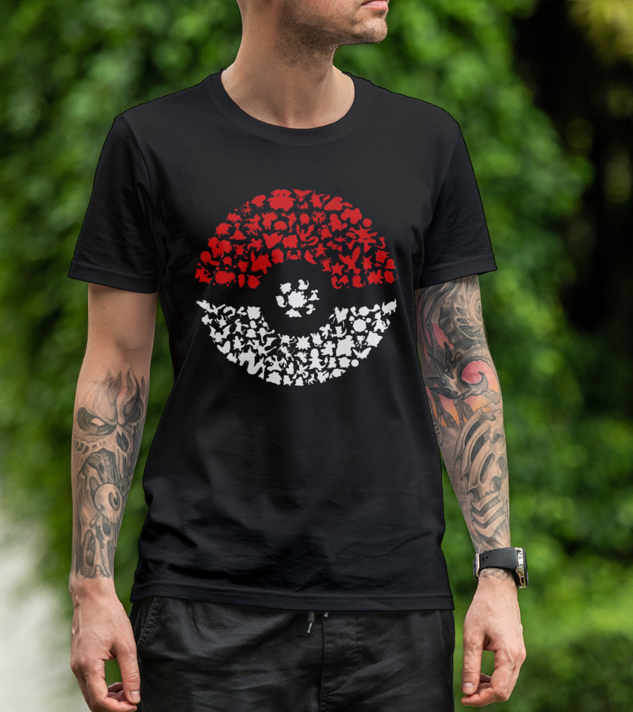 PokEmon 146A PokE Ball Design With Red And White T-Shirt
