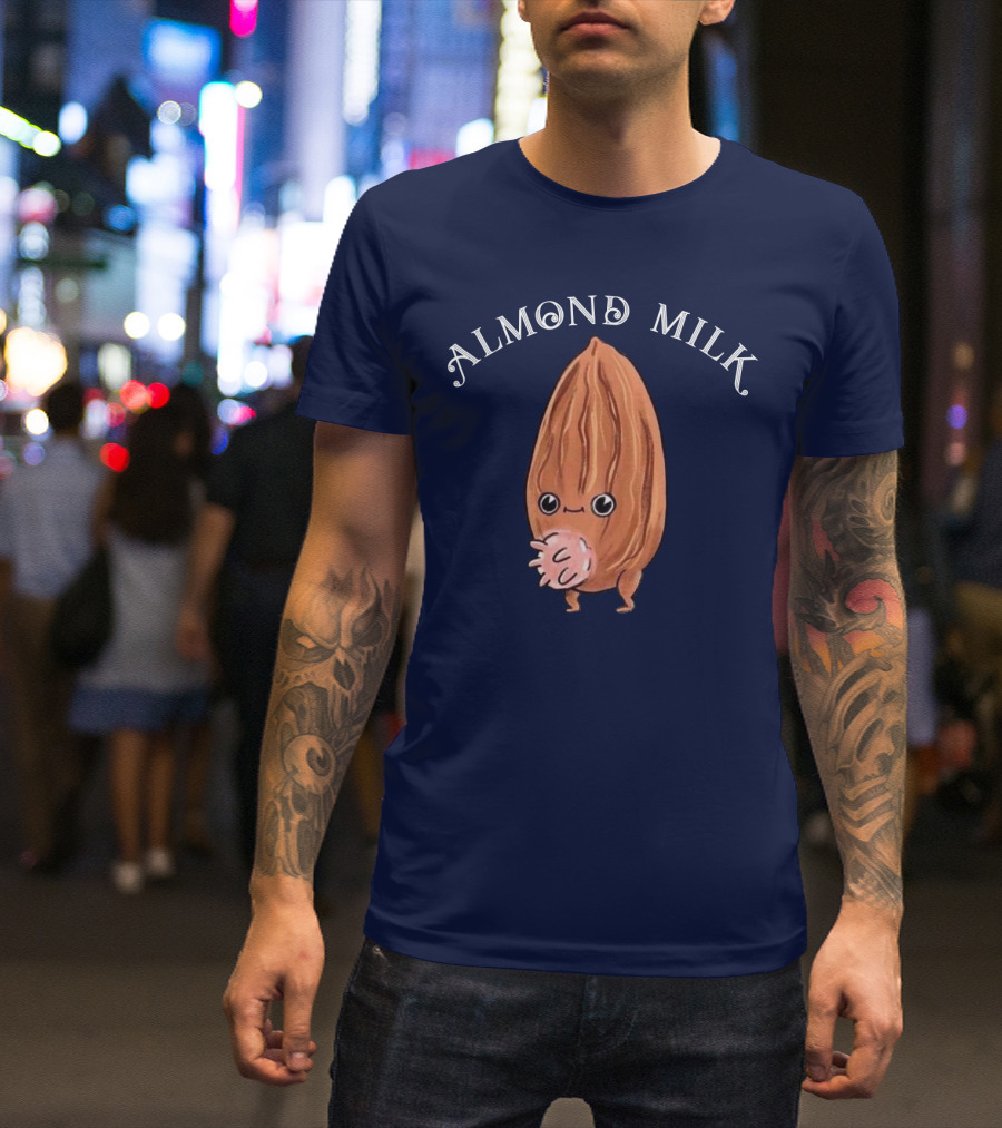 ALMOND MILK Cute Cartoon Character With Large Eyes And Smiling Face T-Shirt