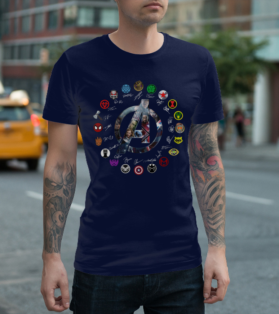 Avengers Endgame Emblem with Iconic Superhero Logos T-Shirt