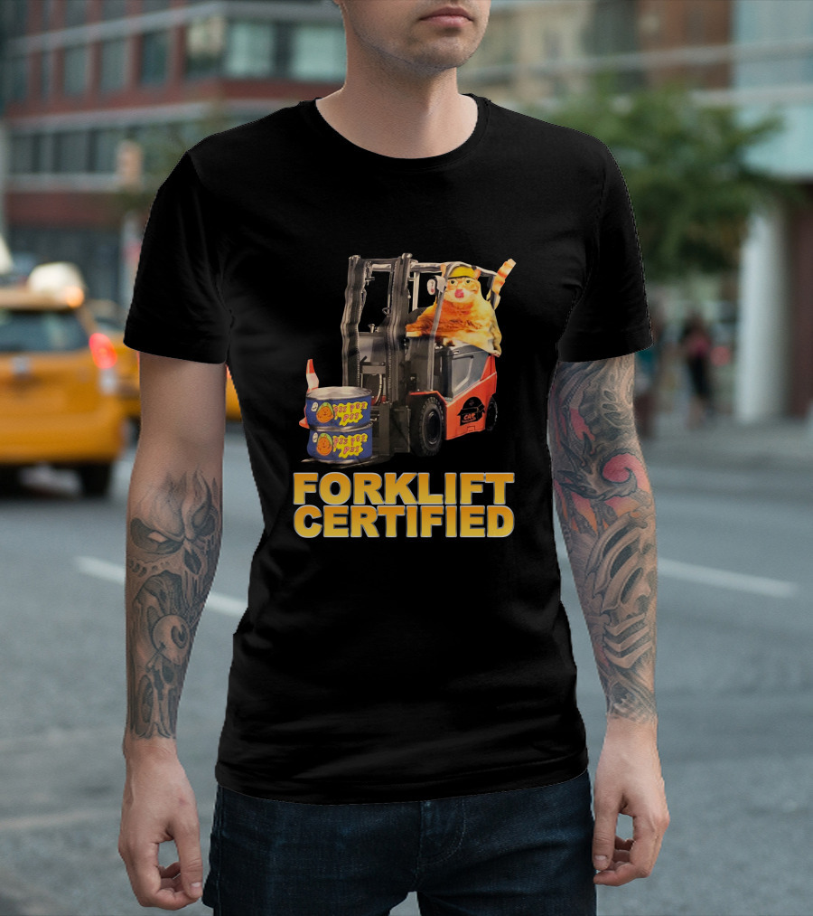 Forklift Certified Cat with Chef Pepe Soup Cans T-Shirt