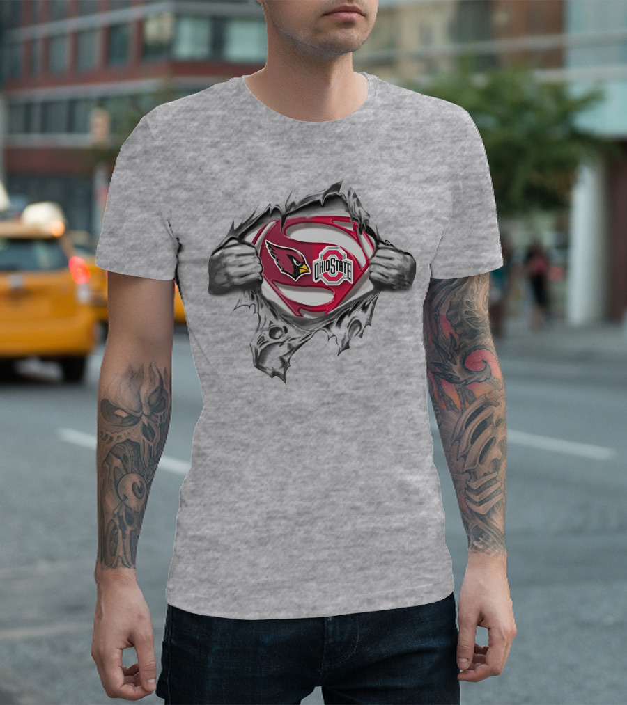 Arizona Cardinals Ohio State Buckeyes Superman Logo Tear Open Combo T-Shirt