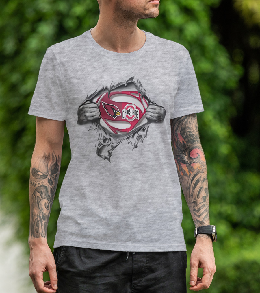 Arizona Cardinals Ohio State Buckeyes Superman Logo Tear Open Combo T-Shirt