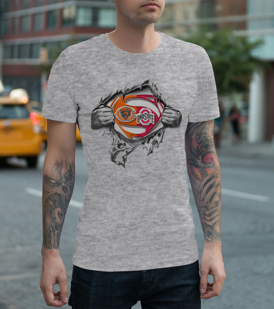 Chicago Bears Ohio State Buckeyes Superman Logo Tear T-Shirt