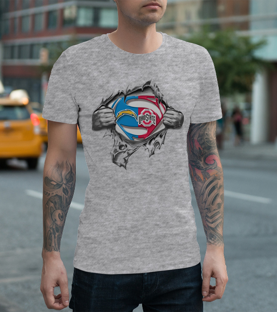 Los Angeles Chargers Ohio State Buckeyes Superman Logo Fusion T-Shirt