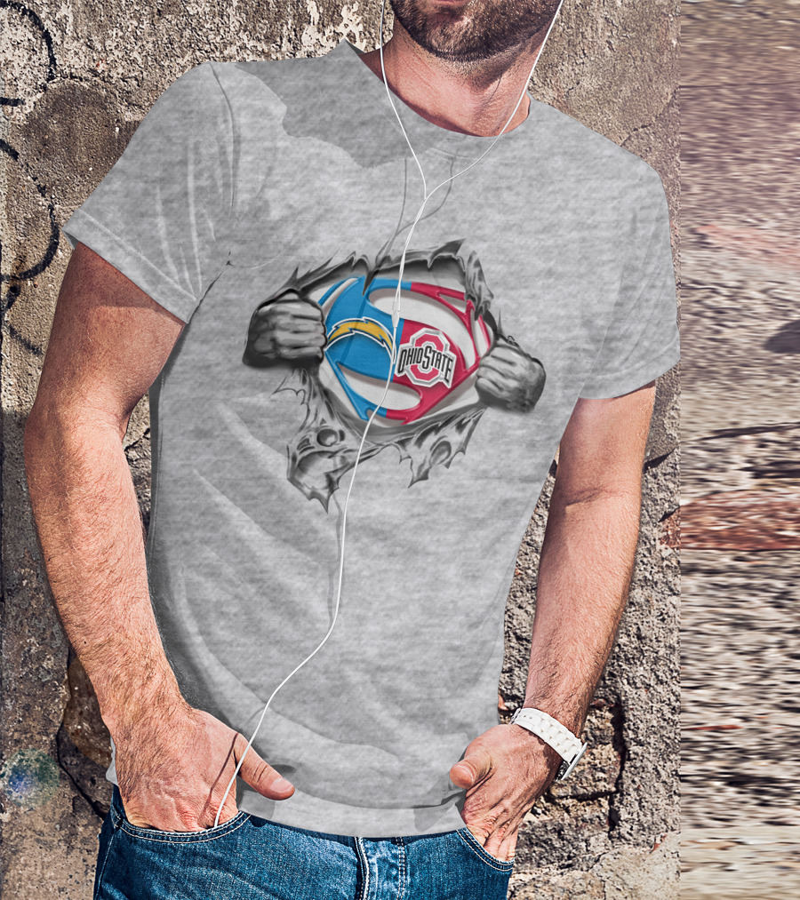Los Angeles Chargers Ohio State Buckeyes Superman Logo Fusion T-Shirt