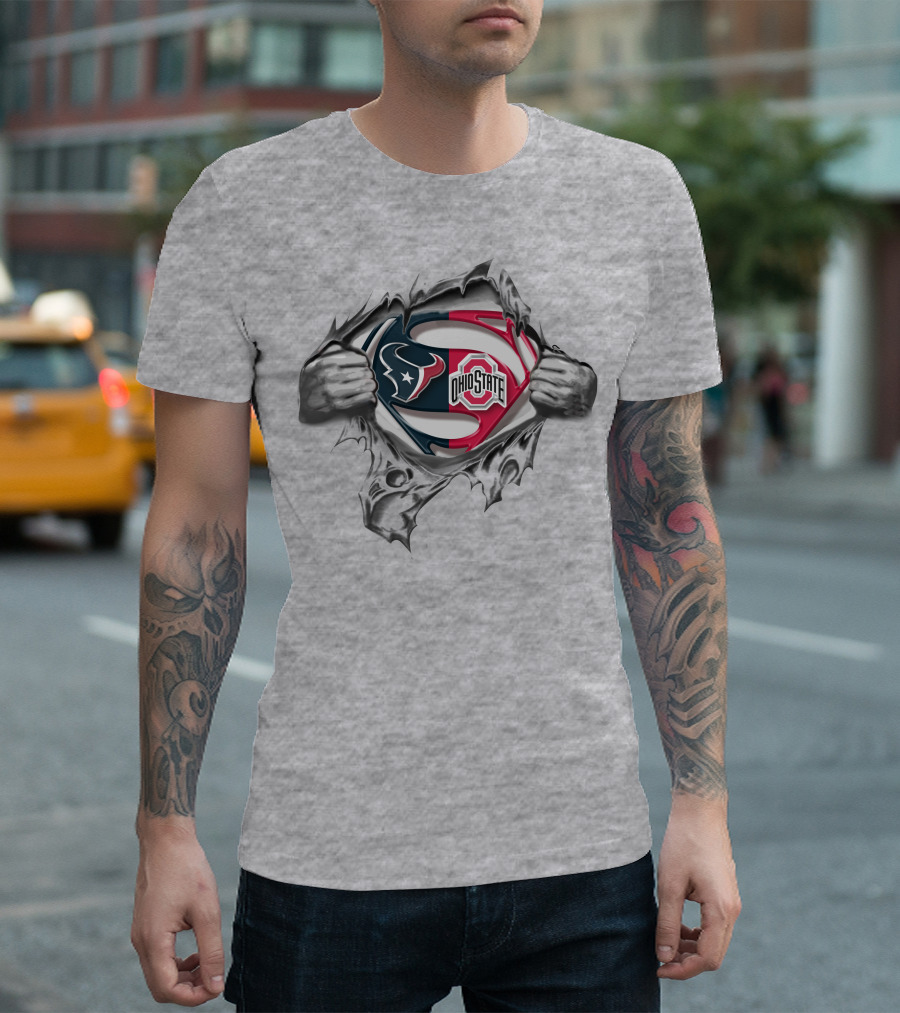 Houston Texans Ohio State Buckeyes Superman Logo Rip T-Shirt