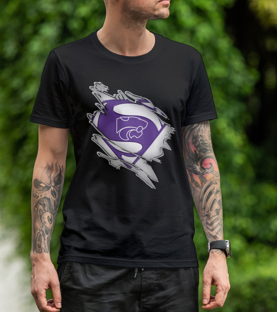 Kansas State Wildcats Superman Logo Scratch Effect T-Shirt