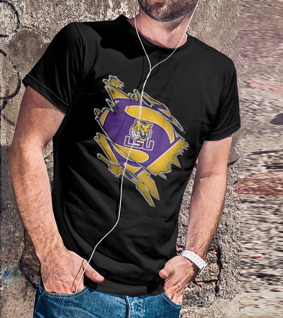LSU Tigers Superman Logo Rip T-Shirt