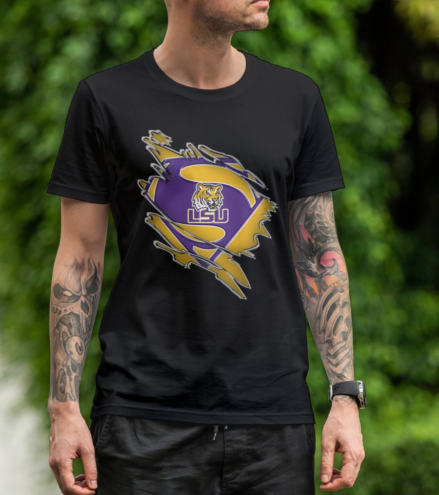 LSU Tigers Superman Logo Rip T-Shirt