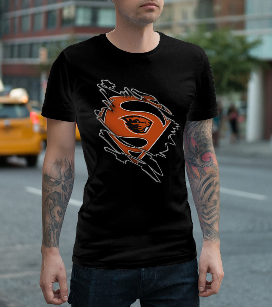 Oregon State Beavers Superman Logo Rip T-Shirt