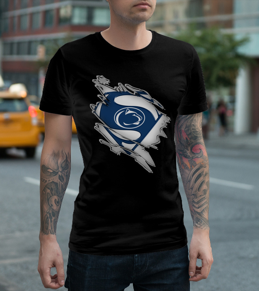 Penn State Nittany Lions Superman Logo Blue and White Shield T-Shirt