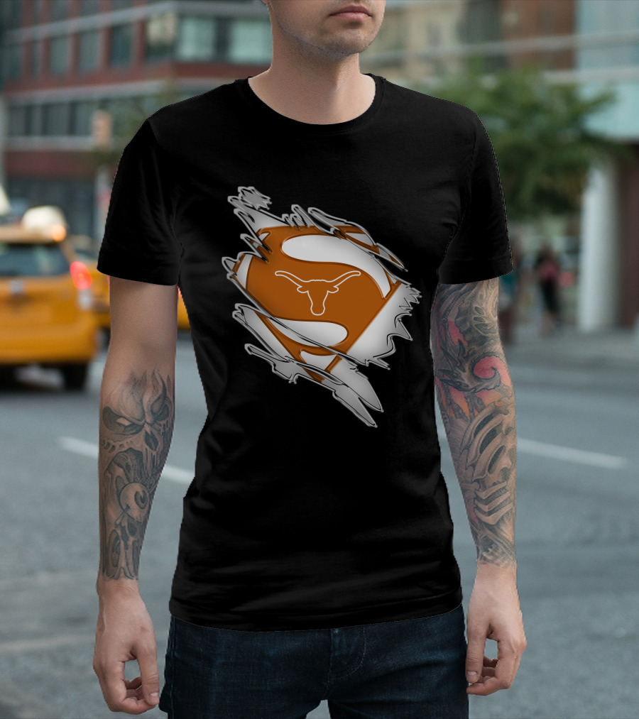Texas Longhorns Superman Logo Rip T-Shirt