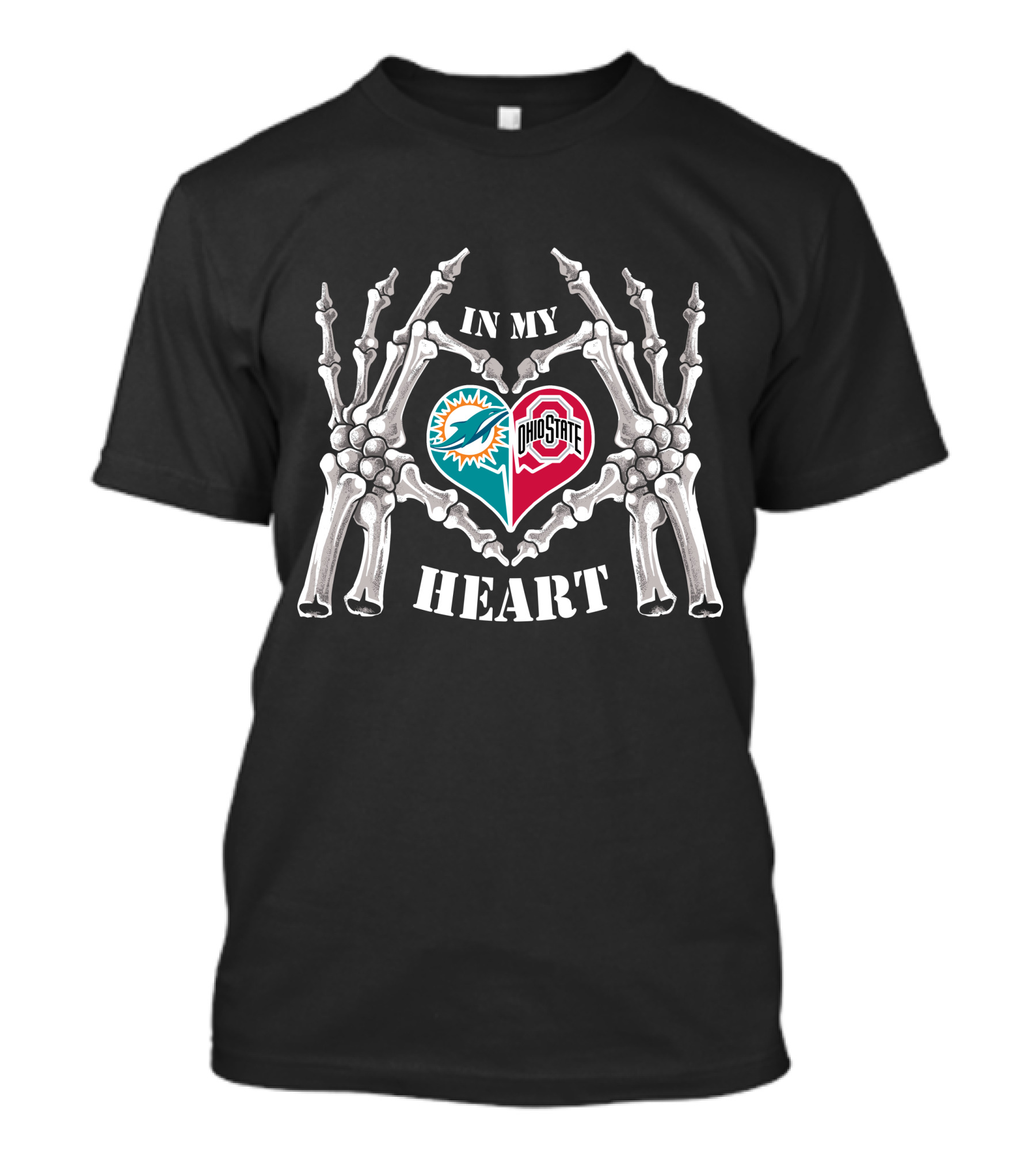 In My Heart Miami Dolphins Ohio State Buckeyes Skeleton Hands T-Shirt