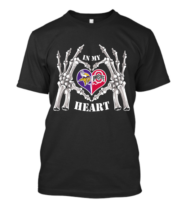 In My Heart Minnesota Vikings Ohio State Buckeyes Skeleton Hands Heart T-Shirt