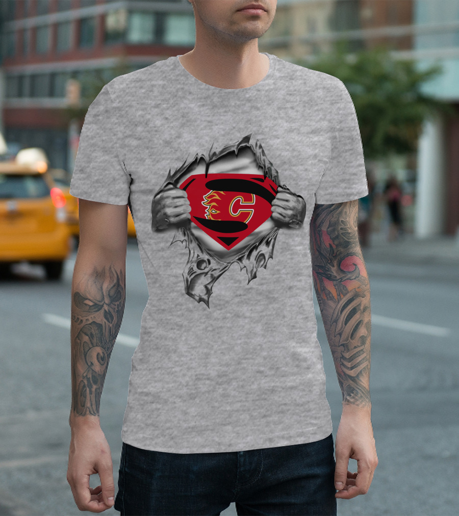 Calgary Flames Superman Logo Emblem Mashup T-Shirt