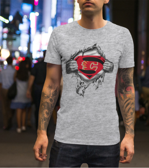 Calgary Flames Superman Logo Emblem Mashup T-Shirt