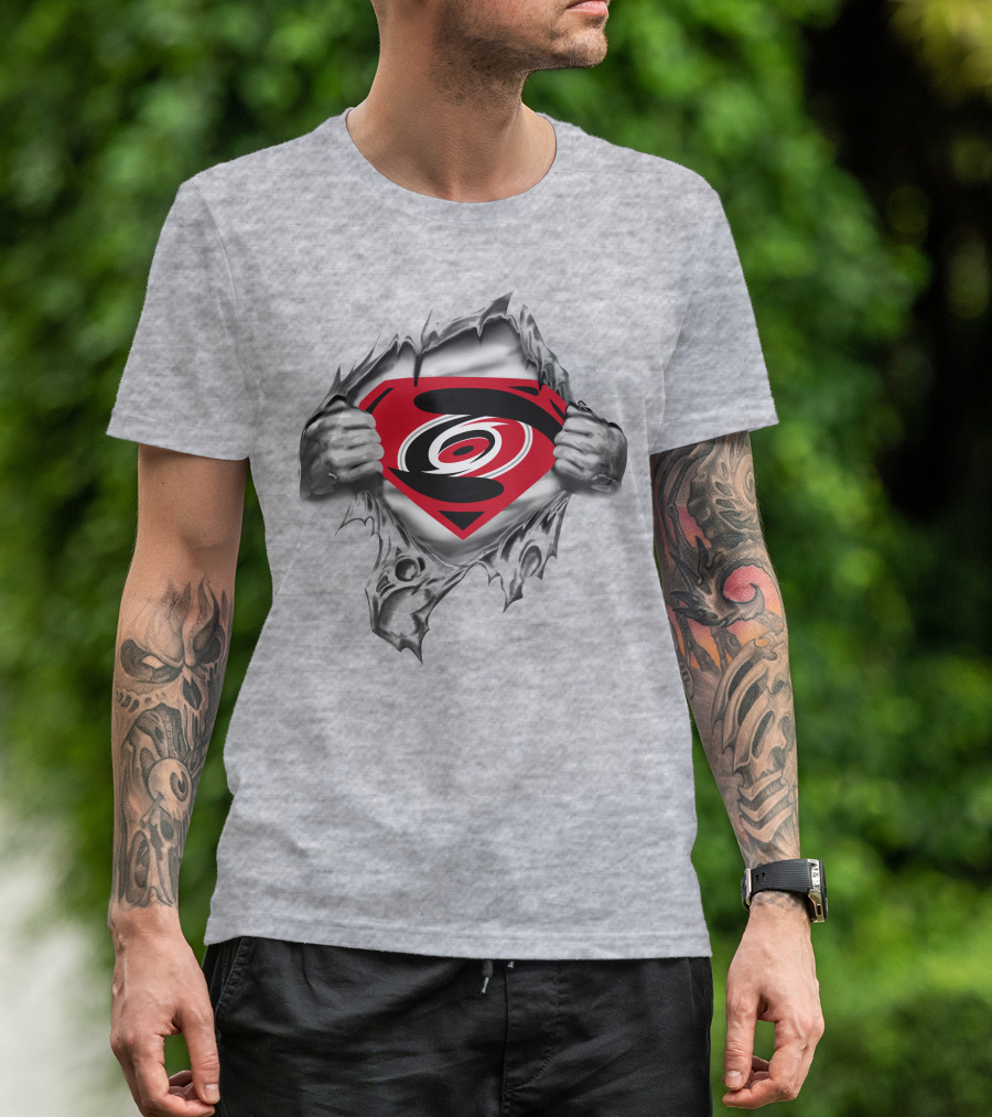 Carolina Hurricanes Superman Logo Busting Through T-Shirt