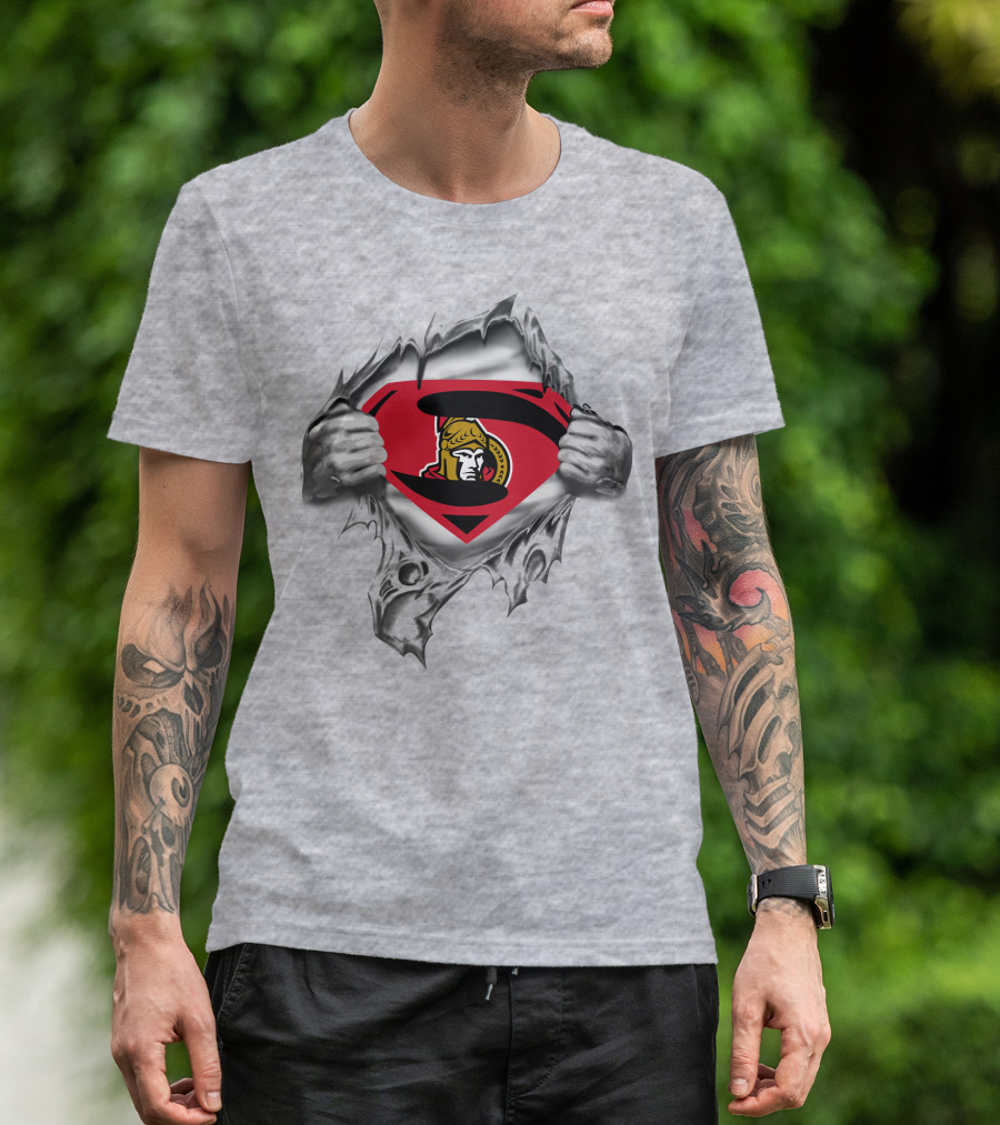 Ottawa Senators Superman Emblem With Ripped Chest T-Shirt