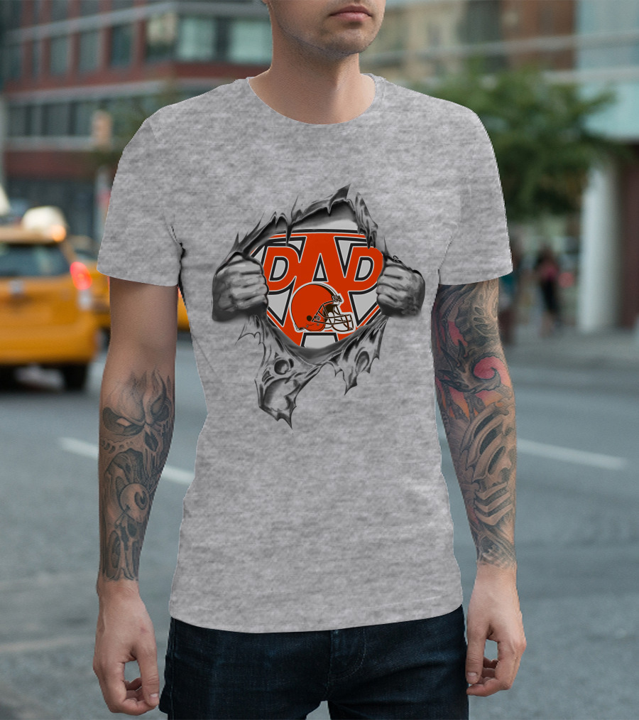 Super Dad Cleveland Browns Football Emblem with Ripping Hands T-Shirt