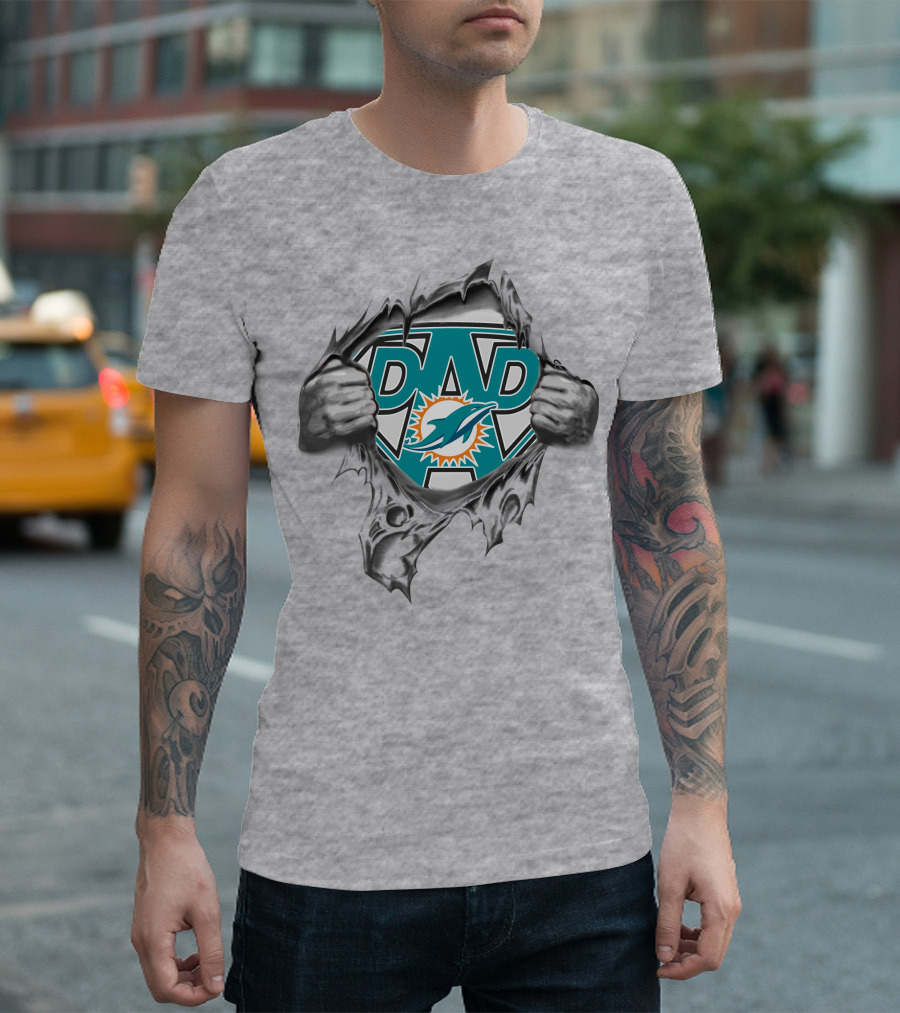 Super Dad Miami Dolphins Logo Torn Reveal T-Shirt