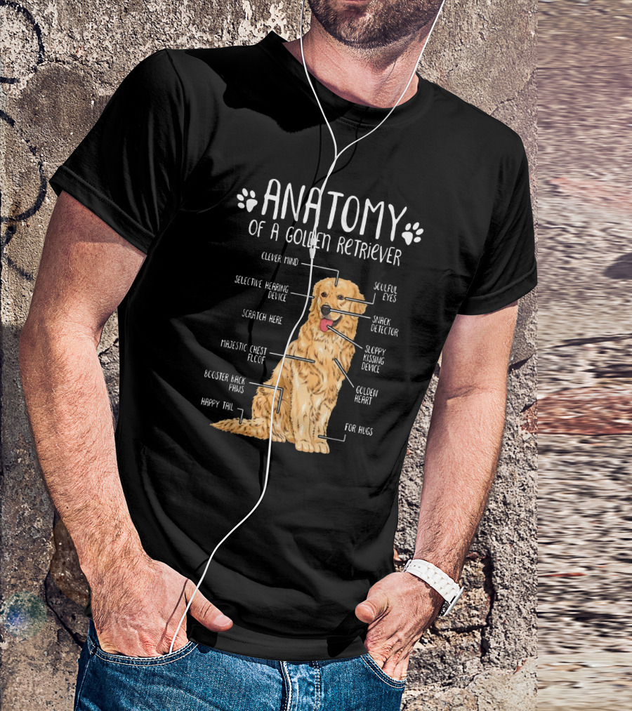 Anatomy Of A Golden Retriever Clever Mind Soulful Eyes Sloppy Kissing Device Happy Tail Booster Back Paws T-Shirt