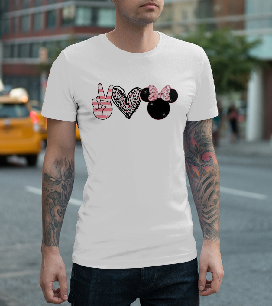 Minnie Peace Love Magic Leopard Print Sparkle Bow T-Shirt