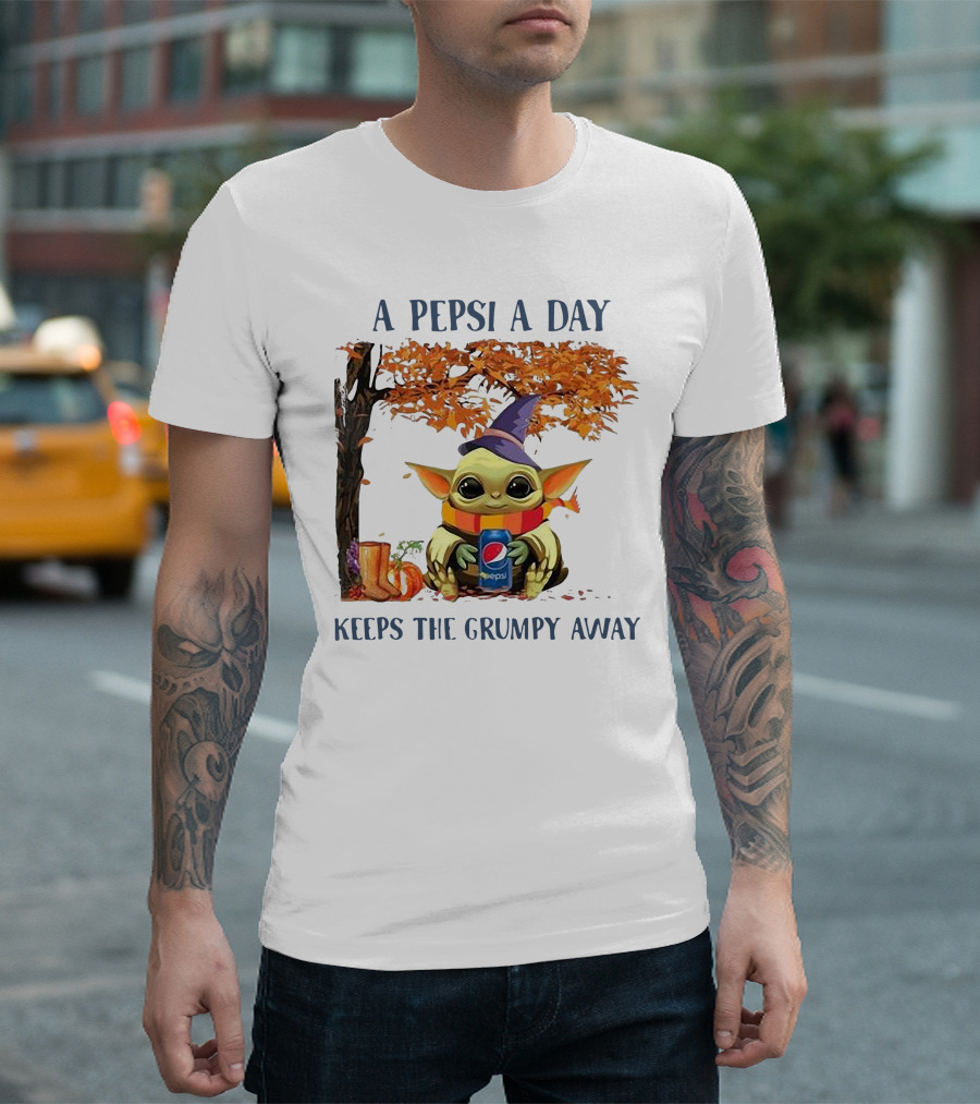 Baby Yoda A Pepsi A Day Keeps The Grumpy Away Halloween Fall T-Shirt