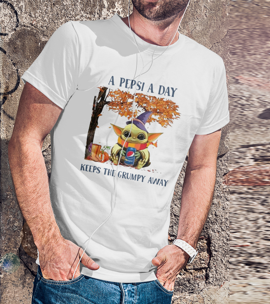 Baby Yoda A Pepsi A Day Keeps The Grumpy Away Halloween Fall T-Shirt