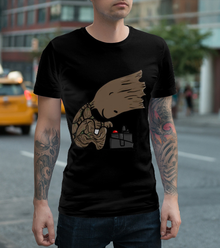 Pea Groots Guardians Of The Galaxy Cute Cartoon Character With Button T-Shirt