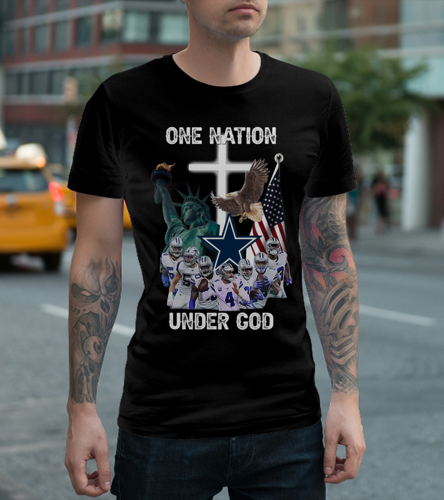 One Nation Under God Dallas Cowboys Statue of Liberty American Flag Eagle Players T-Shirt