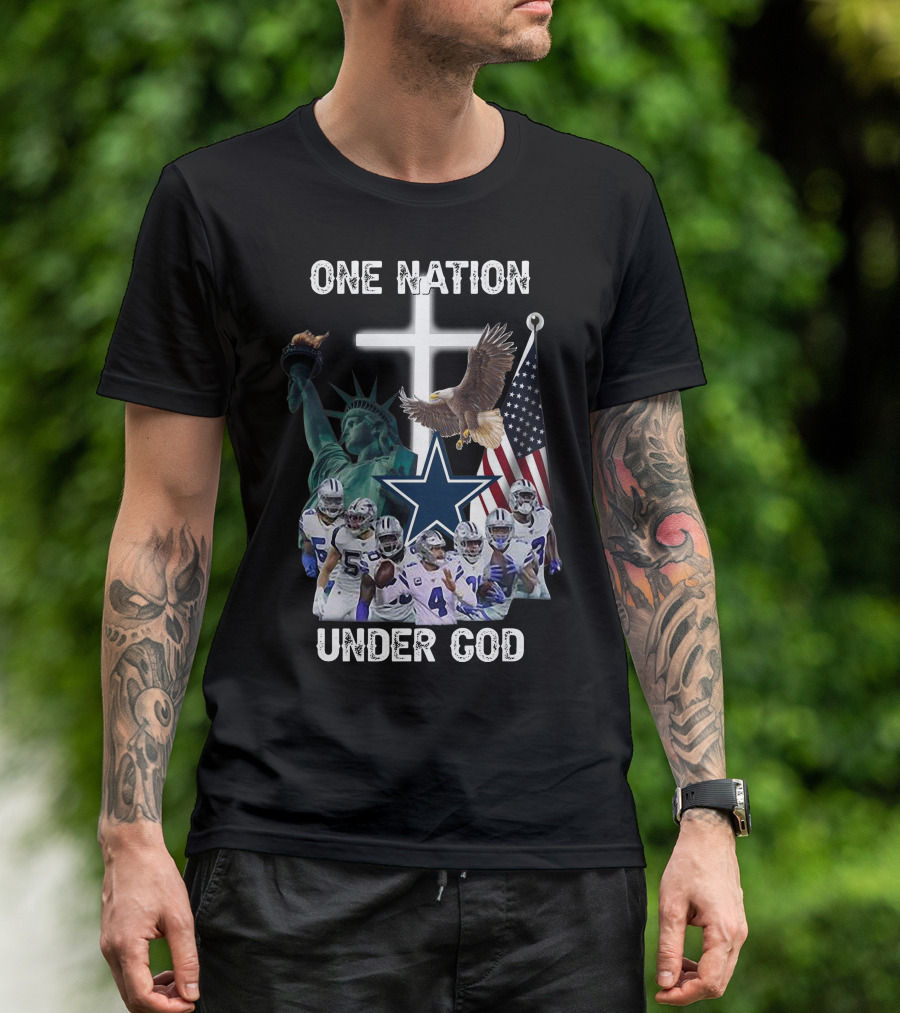 One Nation Under God Dallas Cowboys Statue Of Liberty American Flag Eagle Players T-Shirt