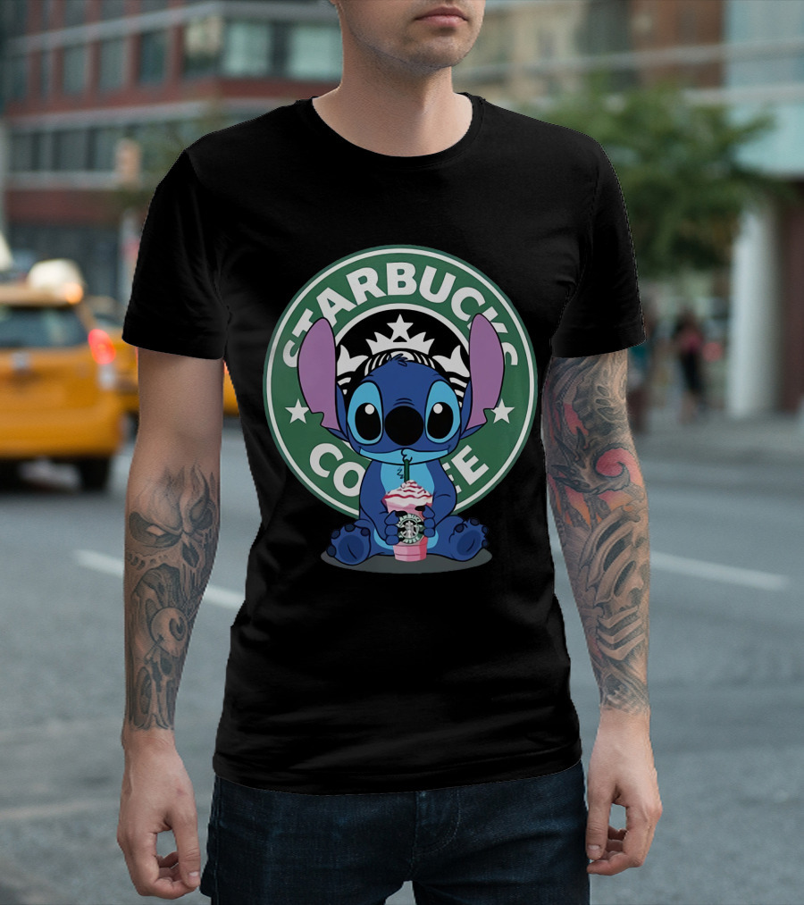 Stitch Drinking Starbucks Coffee T-Shirt