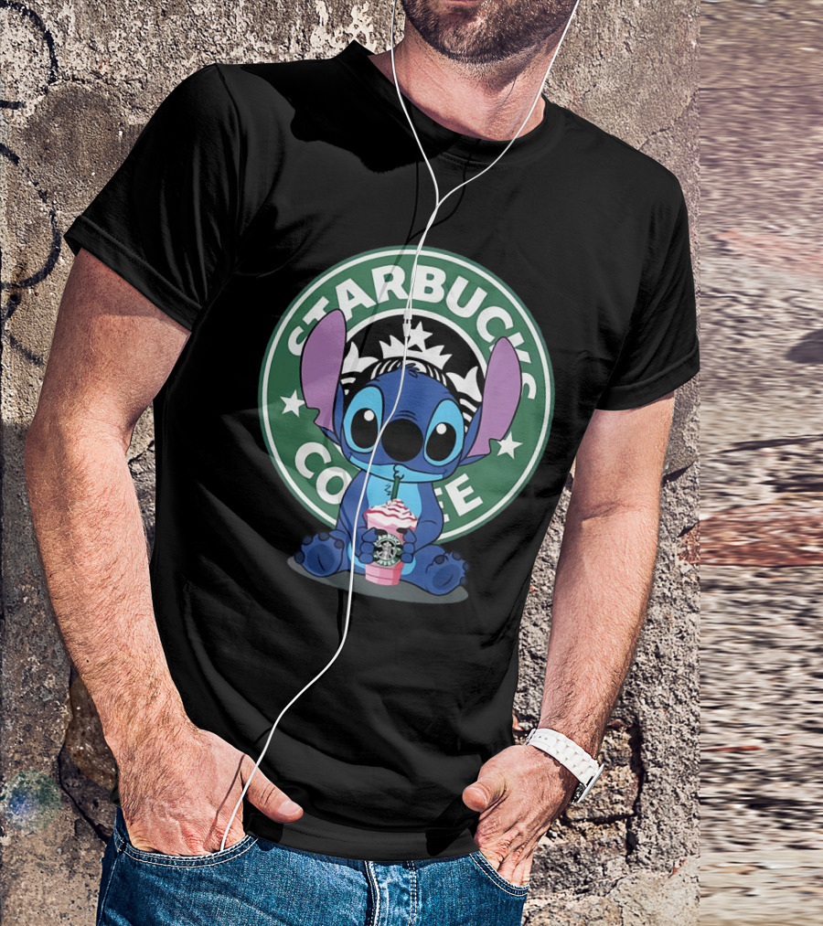 Stitch Drinking Starbucks Coffee T-Shirt