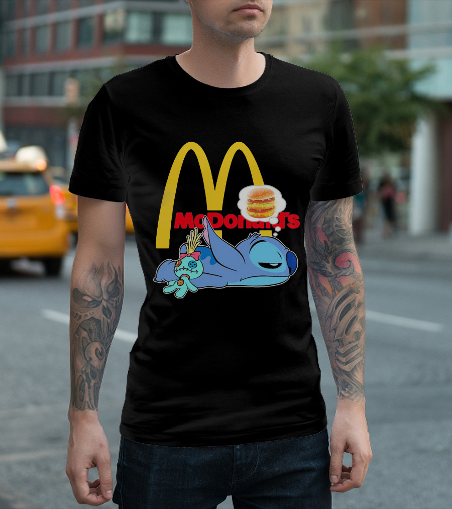 Stitch Sleeping Under McDonald's Golden Arches Dreaming of Burger T-Shirt
