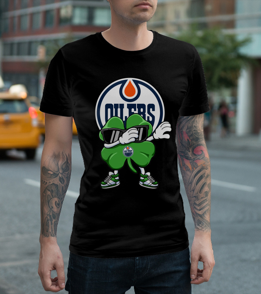 Edmonton Oilers Shamrock Character with Sunglasses and Sneakers T-Shirt
