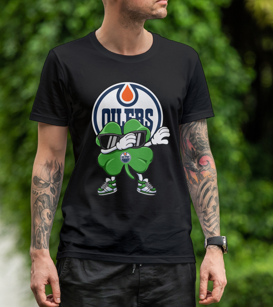 Edmonton Oilers Shamrock Character With Sunglasses And Sneakers T-Shirt