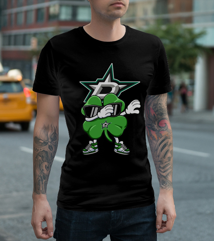 Dallas Stars Clover Dabbing Logo with Sneakers T-Shirt