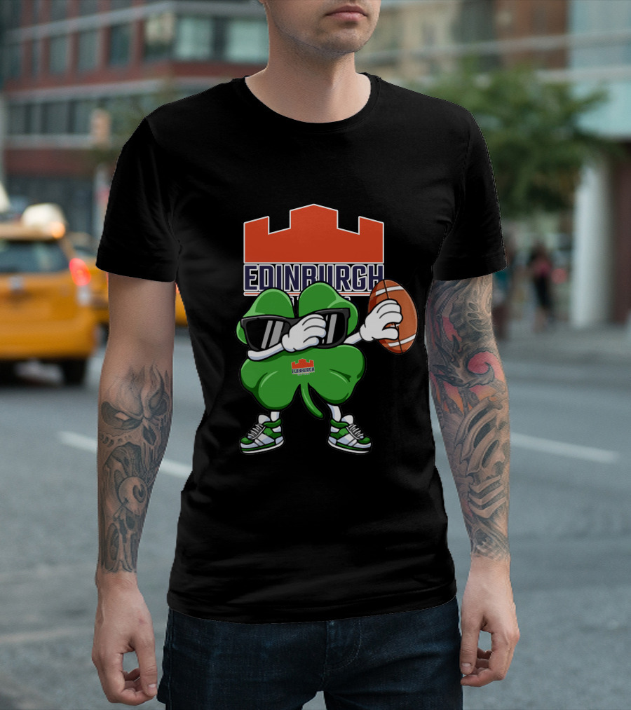 Edinburgh Rugby Clover Holding Rugby Ball with Sunglasses and Sneakers T-Shirt
