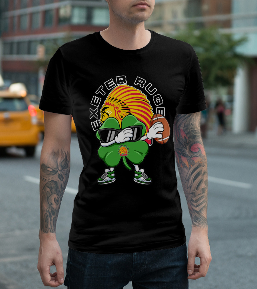 Exeter Rugger Chiefs Shamrock With Sunglasses And Rugby Ball T-Shirt