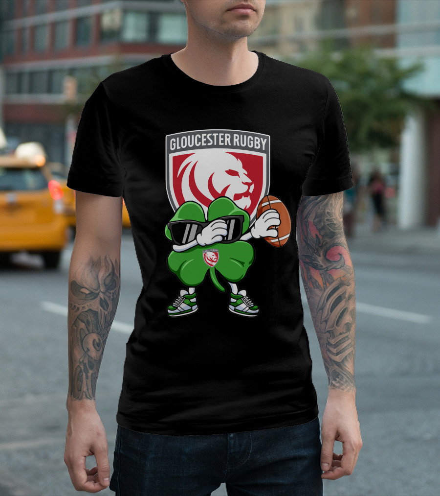 Gloucester Rugby Shamrock Lion Logo with Rugby Ball T-Shirt