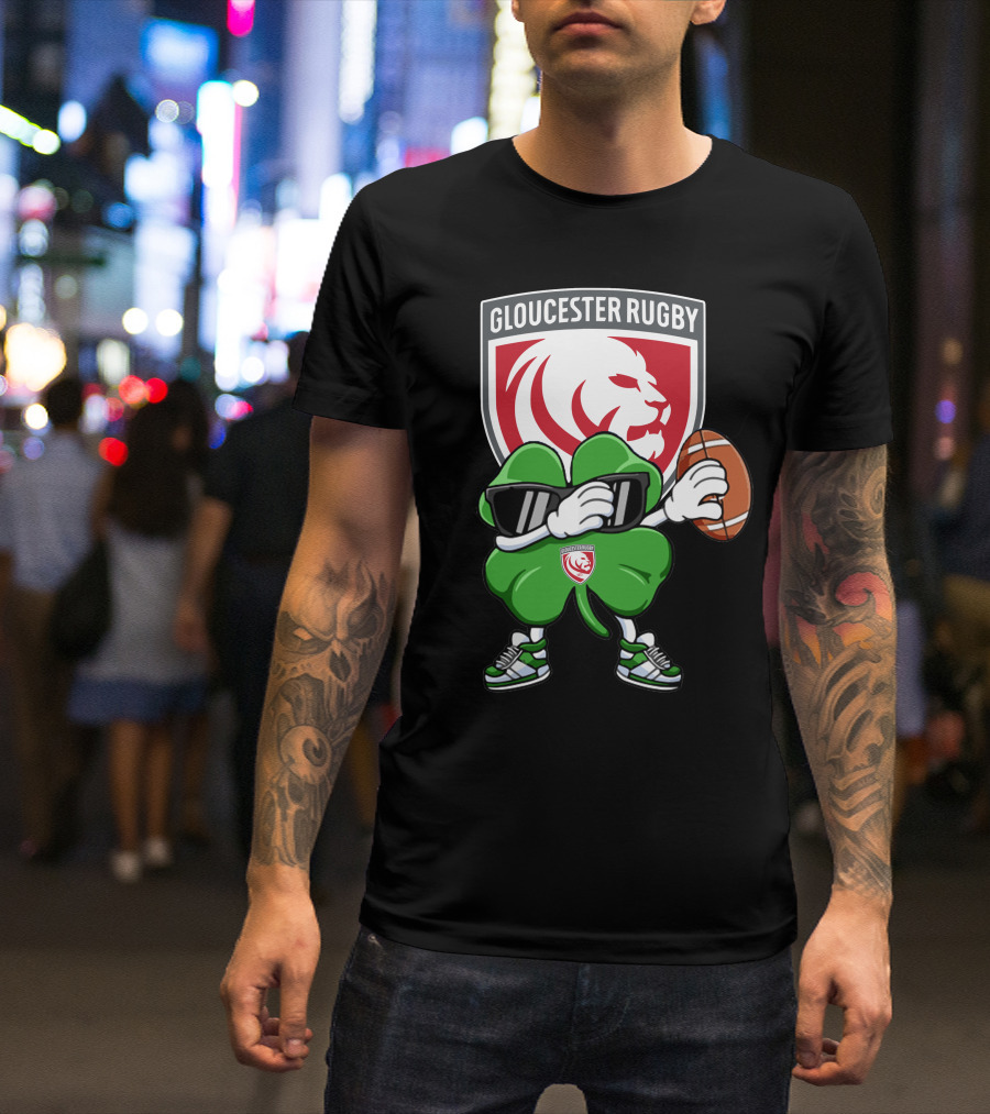 Gloucester Rugby Shamrock Lion Logo With Rugby Ball T-Shirt