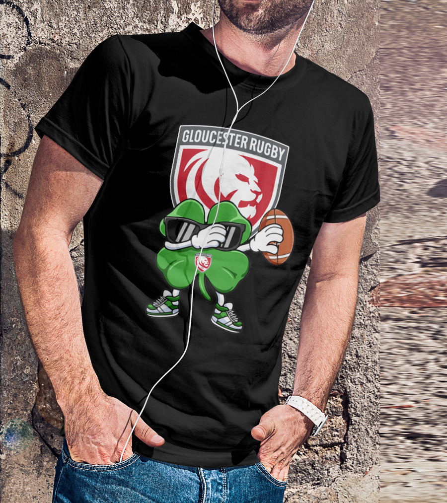 Gloucester Rugby Shamrock Lion Logo With Rugby Ball T-Shirt