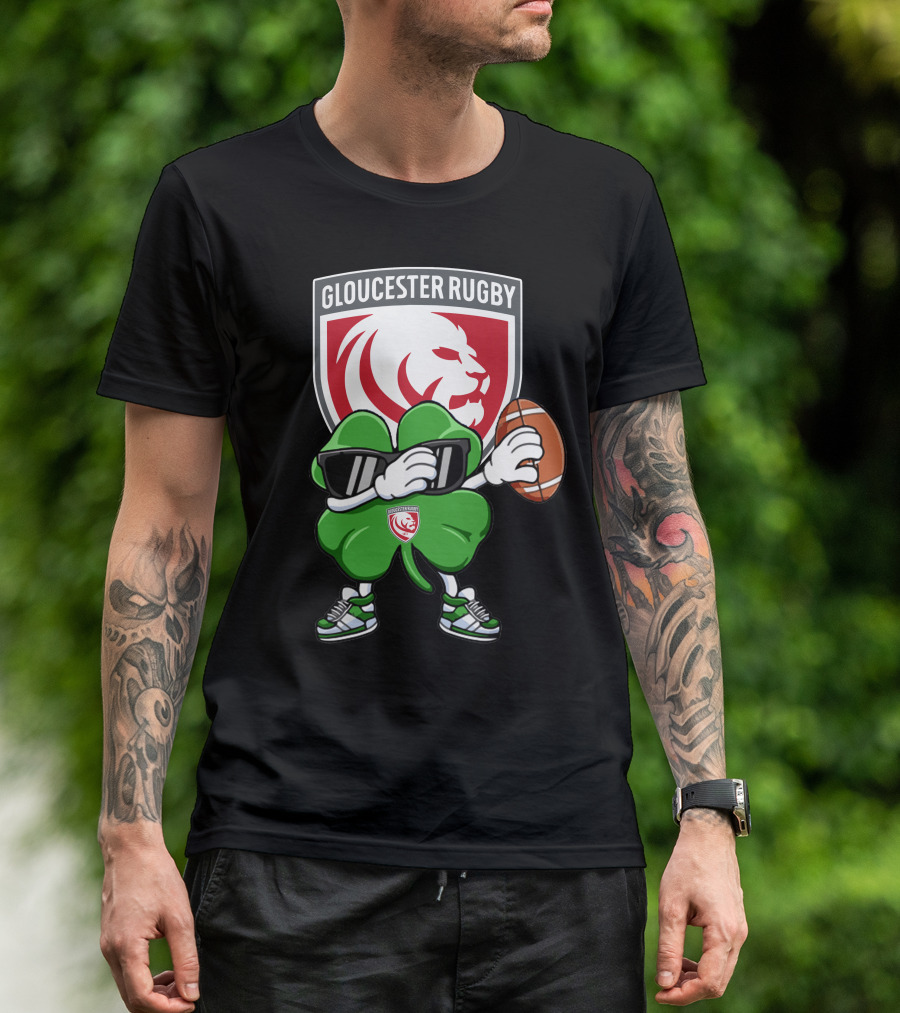 Gloucester Rugby Shamrock Lion Logo With Rugby Ball T-Shirt