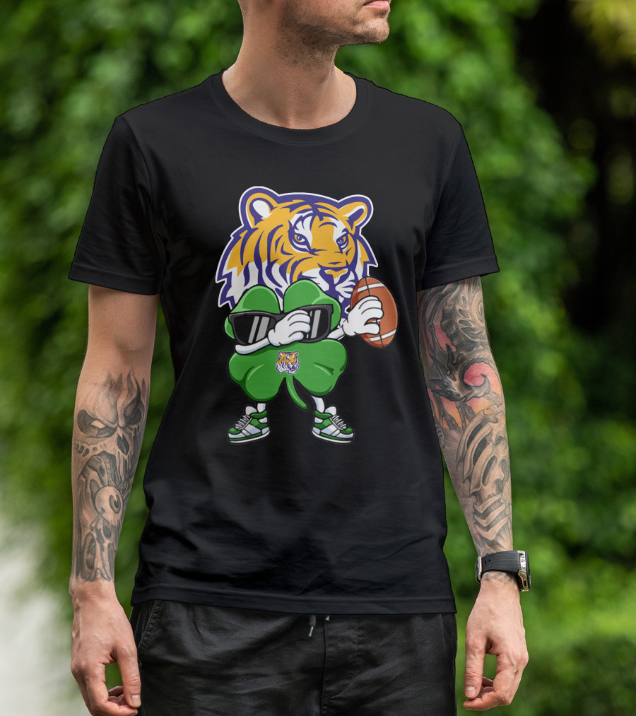 LSU Football Tiger And Shamrock With Football T-Shirt