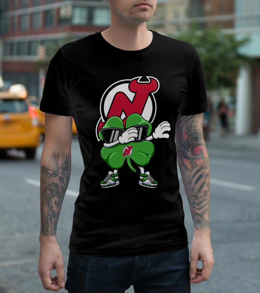 New Jersey Devils Shamrock Mascot Dab with Sunglasses and Sneakers T-Shirt