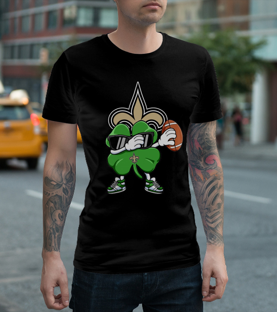 New Orleans Saints Shamrock Football Dab Fleur-de-lis T-Shirt